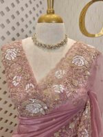 Organza with sequence,cut beads floral garden like design and scallop border - Image 20