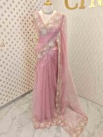 Organza with sequence,cut beads floral garden like design and scallop border - Image 21