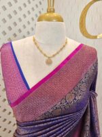 Soft katan with stylized leaf shape and intricate floral pattern and contrast border - Image 2
