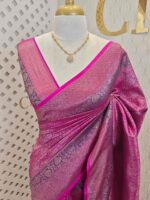 Soft katan with stylized leaf shape and intricate floral pattern and contrast border - Image 4