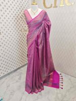 Soft katan with stylized leaf shape and intricate floral pattern and contrast border - Image 6