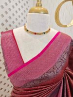 Soft katan with stylized leaf shape and intricate floral pattern and contrast border - Image 8