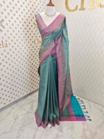 Soft katan with stylized leaf shape and intricate floral pattern and contrast border - Image 15