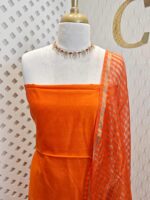 Salwar with plain body and golden zari thin multiple line border - Image 7