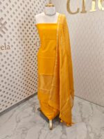 Salwar with plain body and golden zari thin multiple line border - Image 18