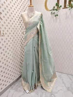 Semi tussar with golden and silver metallic thread peacock, creepy design - Image 6