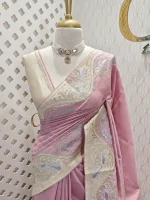 Semi tussar with golden and silver metallic thread peacock, creepy design