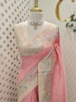 Semi tussar with golden and silver metallic thread peacock, creepy design - Image 7
