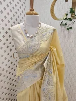 Semi tussar with golden and silver metallic thread peacock, creepy design - Image 10