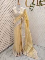 Semi tussar with golden and silver metallic thread peacock, creepy design - Image 12