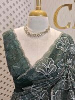 Organza with golden, silver metallic turkish like thread work and scallop borde - Image 11