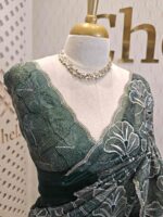 Organza with golden, silver metallic turkish like thread work and scallop borde - Image 12