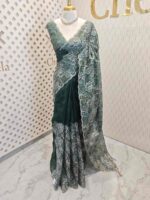 Organza with golden, silver metallic turkish like thread work and scallop borde - Image 13