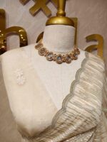 Organza with vertical metallic looking thread and decorative scallop boarder - Image 8