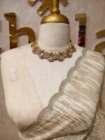 Organza with vertical metallic looking thread and decorative scallop boarder - Image 7