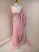 Organza with vertical metallic looking thread and decorative scallop boarder - Image 12