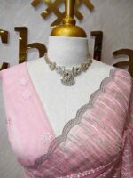 Organza with vertical metallic looking thread and decorative scallop boarder - Image 10