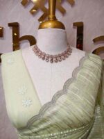Organza with vertical metallic looking thread and decorative scallop boarder - Image 13