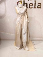 Banarasi with small floral and leaf patterns all over the body portions and geometrical pattern boarder - Image 9