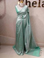 Banarasi with small floral and leaf patterns all over the body portions and geometrical pattern boarder - Image 3