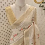 Chandheri  silk with multi coloured thread work and geometric thread work on the body and pallu part
