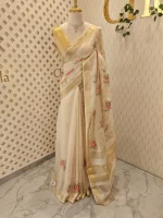 Chandheri  silk with multi coloured thread work and geometric thread work on the body and pallu part - Image 3