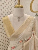 Chandheri  silk with multi coloured thread work and geometric thread work on the body and pallu part - Image 2