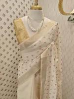 Chandheri silk with scattered small motifs in shade of pink and pastel green