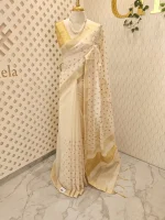 Chandheri silk with scattered small motifs in shade of pink and pastel green - Image 3