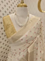 Chandheri silk with scattered small motifs in shade of pink and pastel green - Image 2