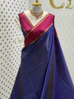 Kanjeevaram with small checked pattern and contrast border - Image 5