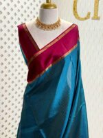 Kanjeevaram with small checked pattern and contrast border - Image 8