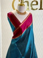 Kanjeevaram with small checked pattern and contrast border - Image 7