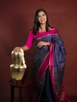 Kanjeevaram with small checked pattern and contrast border