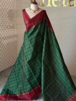 Kanjeevaram with check pattern and contrast border - Image 3