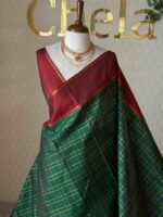 Kanjeevaram with check pattern and contrast border - Image 2