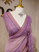 Linen with detailed embroidery works notably french knots on the pallu and the boarder - Image 11