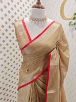 Linen saree with delicate kantha stitch and sequences work enhancing elegance - Image 7