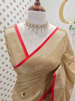 Linen saree with delicate kantha stitch and sequences work enhancing elegance - Image 8