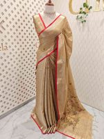 Linen saree with delicate kantha stitch and sequences work enhancing elegance - Image 9