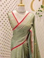 Linen saree with delicate kantha stitch and sequences work enhancing elegance - Image 4