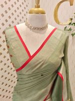 Linen saree with delicate kantha stitch and sequences work enhancing elegance - Image 5