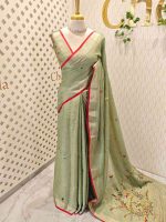 Linen saree with delicate kantha stitch and sequences work enhancing elegance - Image 6