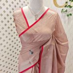 Linen saree with delicate kantha stitch and sequences work enhancing elegance