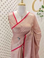 Linen saree with delicate kantha stitch and sequences work enhancing elegance
