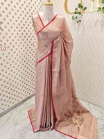 Linen saree with delicate kantha stitch and sequences work enhancing elegance - Image 3