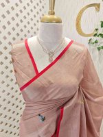 Linen saree with delicate kantha stitch and sequences work enhancing elegance - Image 2