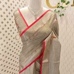 Linen saree with double shade on the main body and with thick bullion knot worked pallu