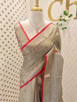 Linen saree with double shade on the main body and with thick bullion knot worked pallu