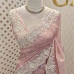 Organsa with digital printed body and floral lace border